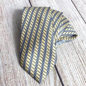 Hermes Silk Chainlink Tie Yellow Gray Blue 100% Silk